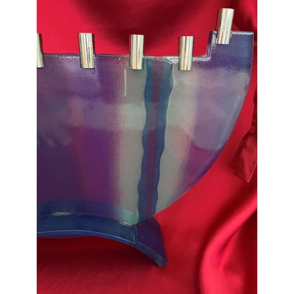 Hannukah Menorah Modern Art Design of Fused Frosted Glass Hand Crafted - Picture 4 of 8